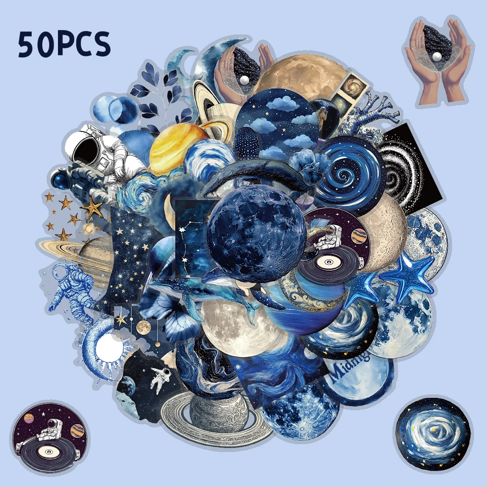 50 قطعة من ملصقات الفضاء الأزرق الإبداعية صورة غرفة المعيشة جراب هاتف القهوة المحمول الأمتعة ملصق هدية غالاكسي الفضاء الخارجي الشارات #1