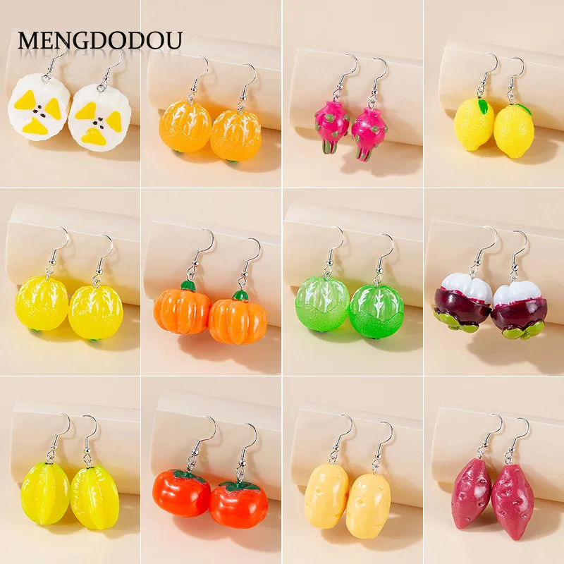 Halloween Pumpkin Pendant Earrings Simulation Fruit Children Earrings Cartoon Mangosteen Banana Lemon Potato Earrings for Women