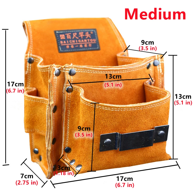 Electrician Tool Bag Storage Bag Waist Bag Tool Organizer Outdoor Gardening Repair Accessories Tool Cowhide Material With Belt