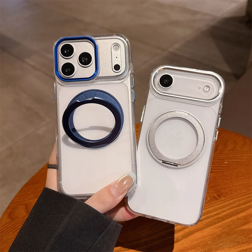 360° Drehbare Halterung Kabelloses Laden Magnetisch für MagSafe Hülle für iPhone 17 Air 16 15 14 13 Pro Max Transparente PC Stoßfeste Abdeckung