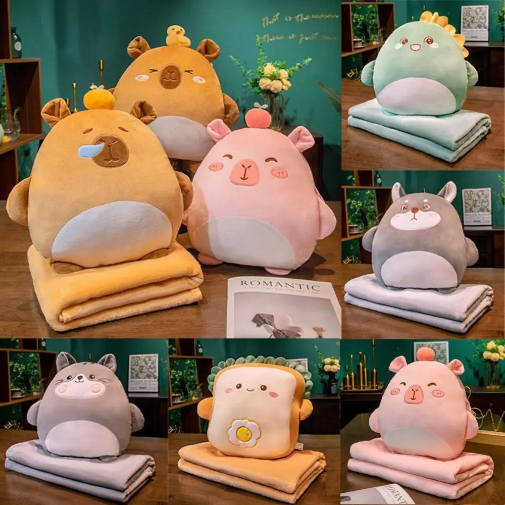 جديد الكرتون كابيبارا وسادة مع بطانية مع جهاز تدفئة محمول القيلولة سيارة وسادة غطاء الساق 3 في 1 قيلولة وسادة طالب عنبر #1