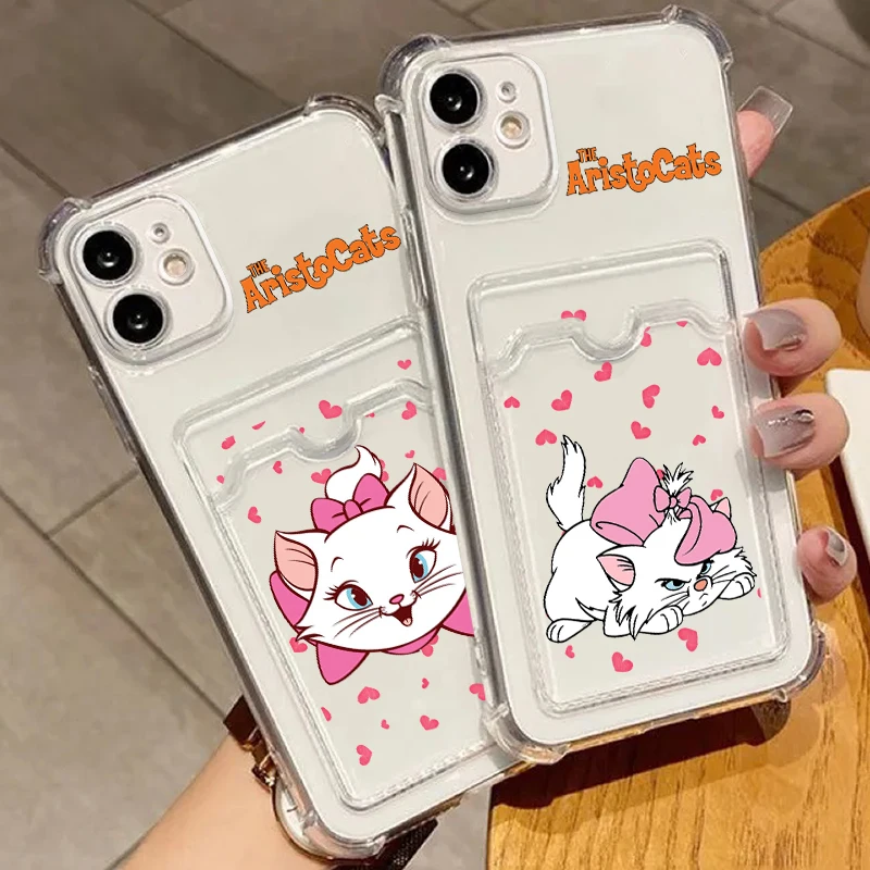 

Disney Marie Cat Aristocats For iPhone 15 14 13 12 11 XS XR X 8 7 Pro Max Plus Mini Photo Card Bag Transparent TPU Phone Case