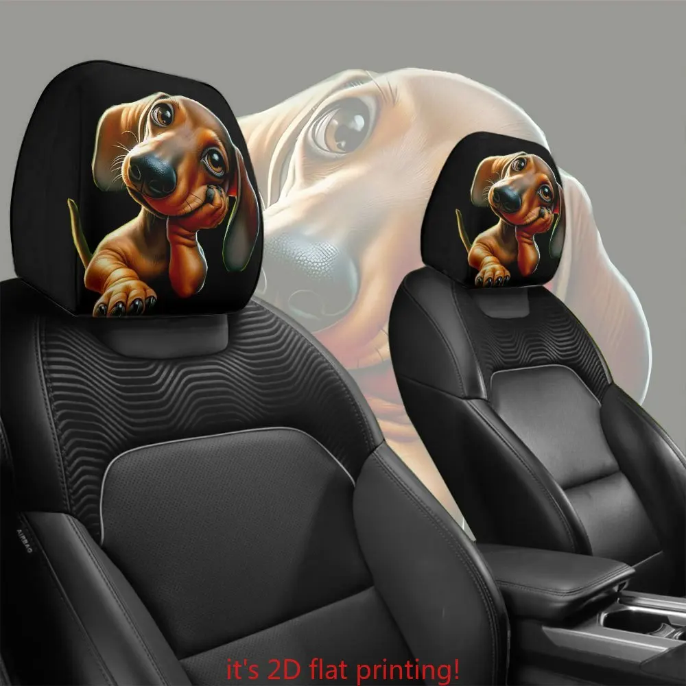 

2pcs Cute Dachshund Printed Car Headrest Covers | 100% Polyester, High-Elastic, All-Day Comfort for Car Interior Use | Univers
