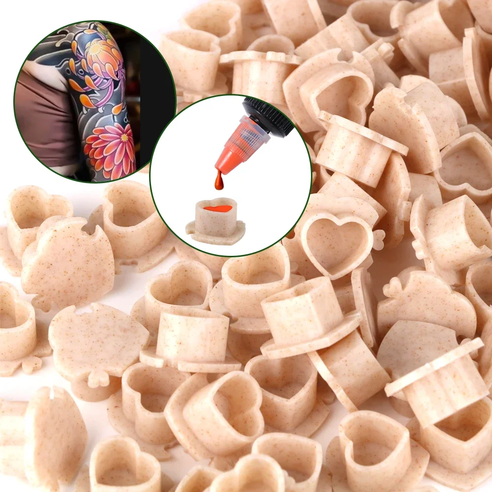 

50/100/200pcs Biodegradable Tattoo Ink Cup Heart Shaped Base ECO-Friendly Disposable Ink Pigment Cup Tattoo Supplies Accessories