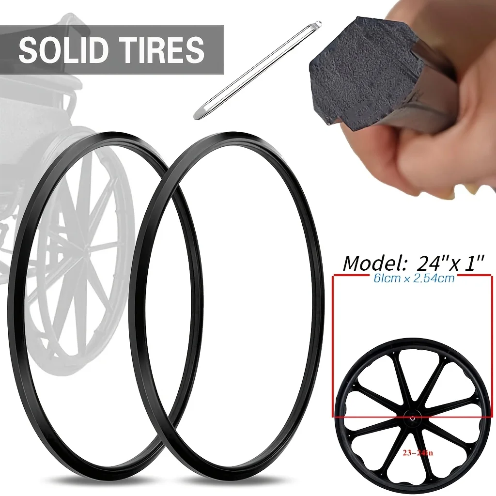 

Universal Wheelchair Rear Wheel Replacement Tire, 24x1 Inch Flat-Free Solid Polyurethane Tire with Installation Tools, Compatibl