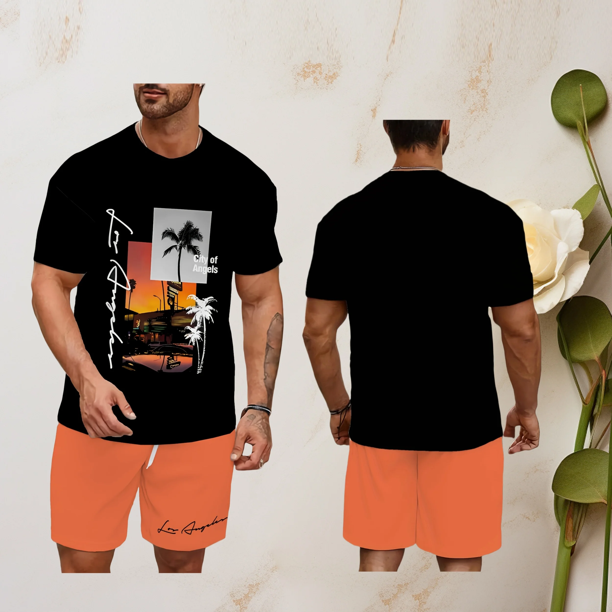 

Новейший популярный комплект футболок 2025 года, 3D стиль отпуска, модные различные элементы, модный уличный мужской комплект, летний топ, шорты, дышащие