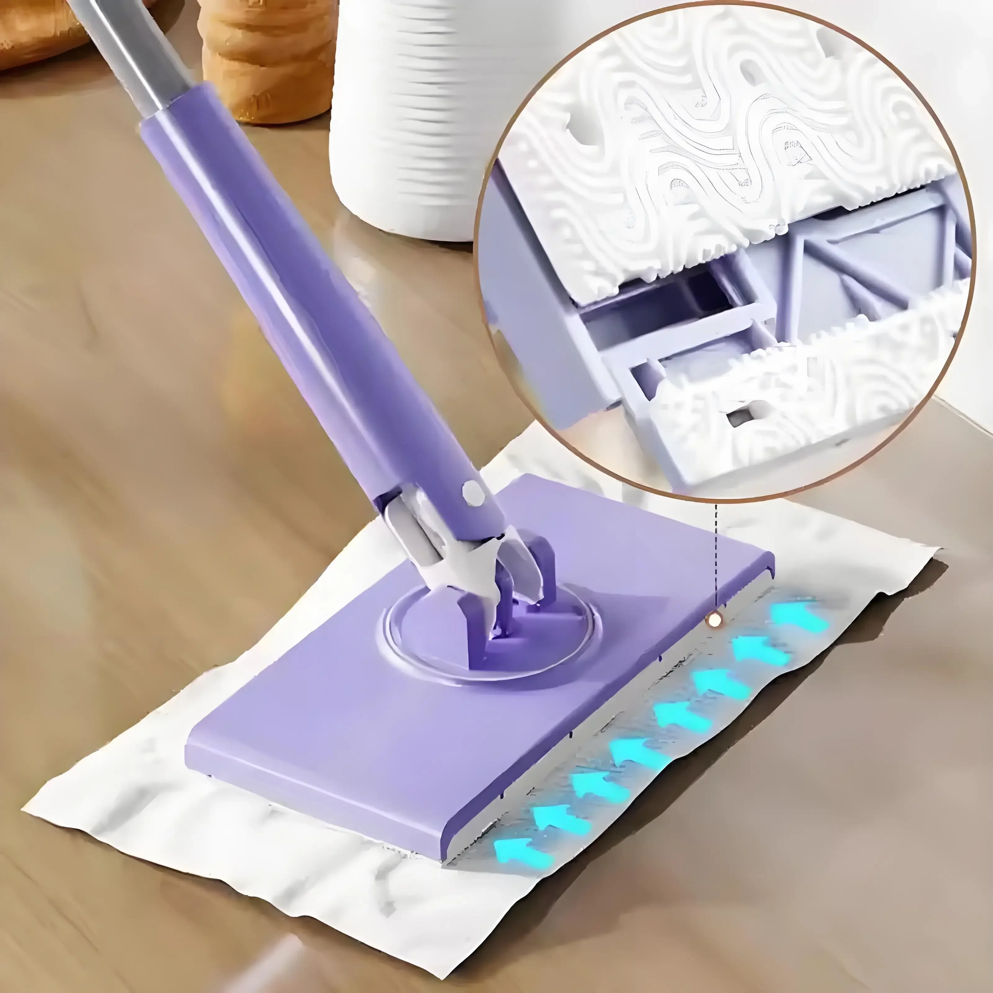 Automatic Clamping Floor Cleaning Mop Replaceable Wipes Towel Refill Non Woven Cloth Wet Tissue Window Wiper Disposable Flat Mop