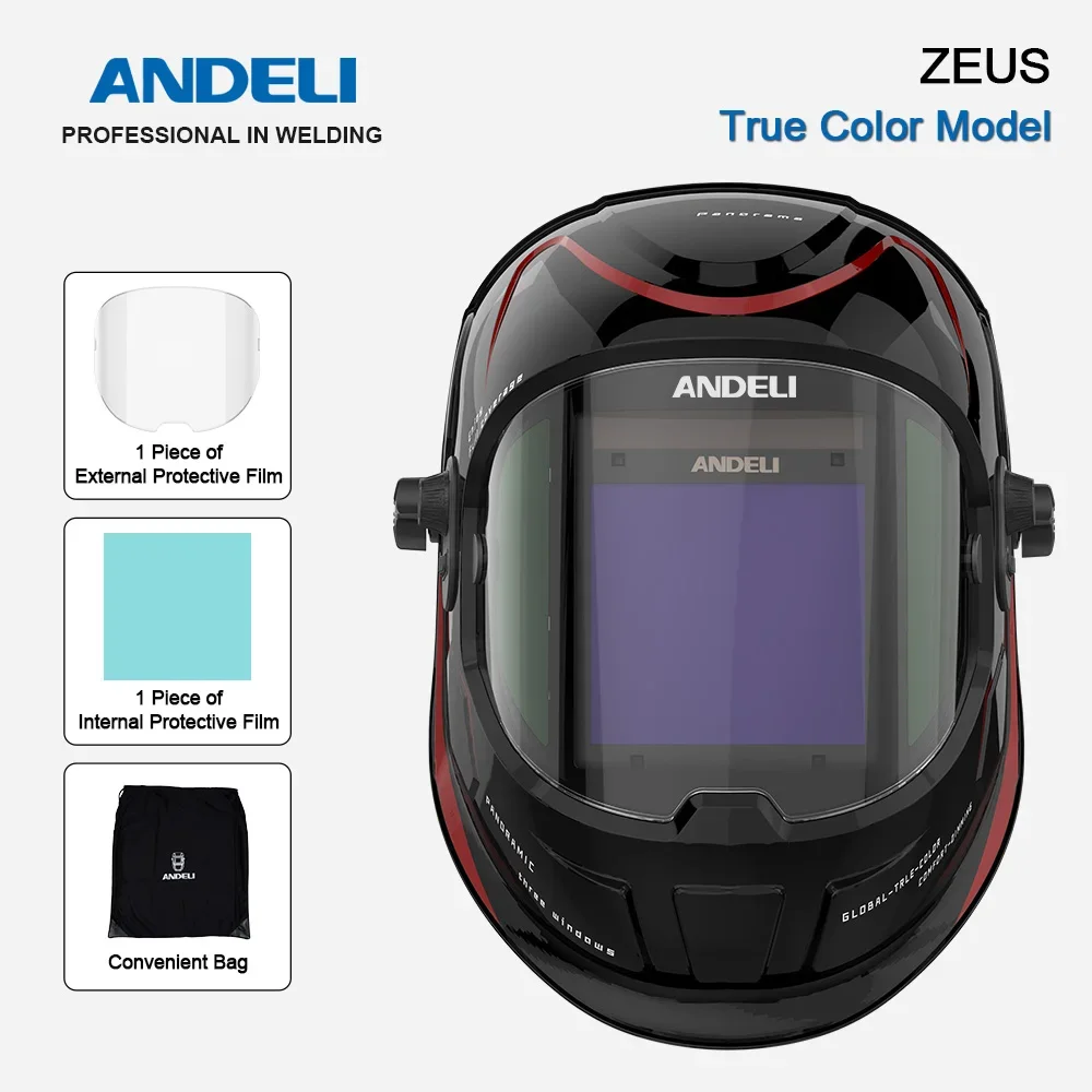 ANDELI  Free Shipping Welding Helmet with Light 180 Degree Large Viewing Powered Air Purifying  Auto Darkening Welding Helmet