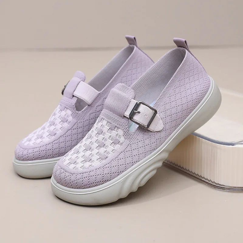 

Женская обувь, легкие туфли на дышащей мягкой подошве, удобные туфли без шнуровки, тканые повседневные нескользящие прогулочные туфли для мам, ш