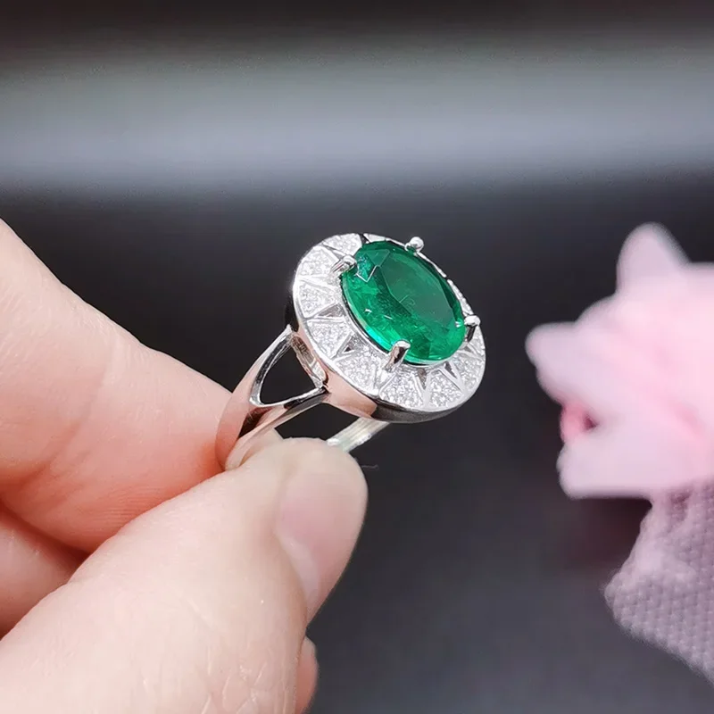 925 Sterling Silver Emerald Color Crystal Ring for Daily Wear 8mm*10mm Lab Created Green Crystal Jewelry with Gold Plating