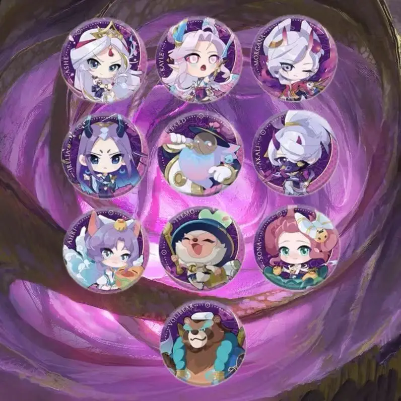 

Spirit Blossom Tin Badge set Blind box(10pieces in total) Ashe Kayle Morgana Irelia Bard Akali Ahri Teemo Sona Volibear Lux