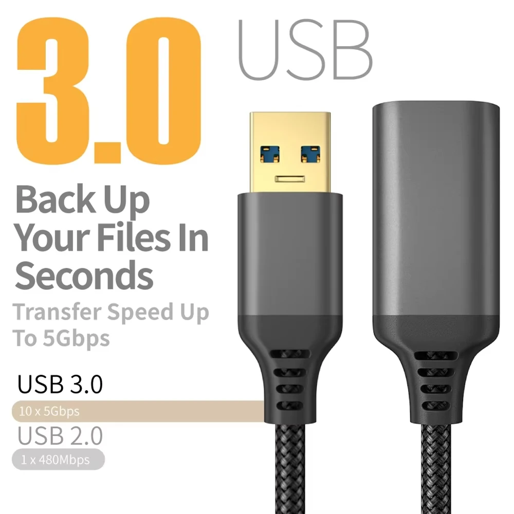 0.5m-5m Transmission Cord For Desktop/Laptop/Mouse/Printer/Camera/Gamepad USB3.0 Extension Cable Female To Male Extender Cord