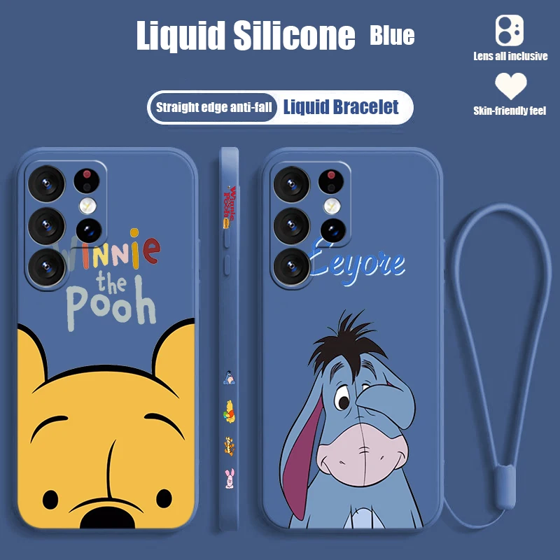 Pooh Bear Eeyore Piglet For Samsung S24 S23 S22 S21 S20 Fe S10 Note 20 10 Ultra Lite Plus Liquid Left Rope Phone Case