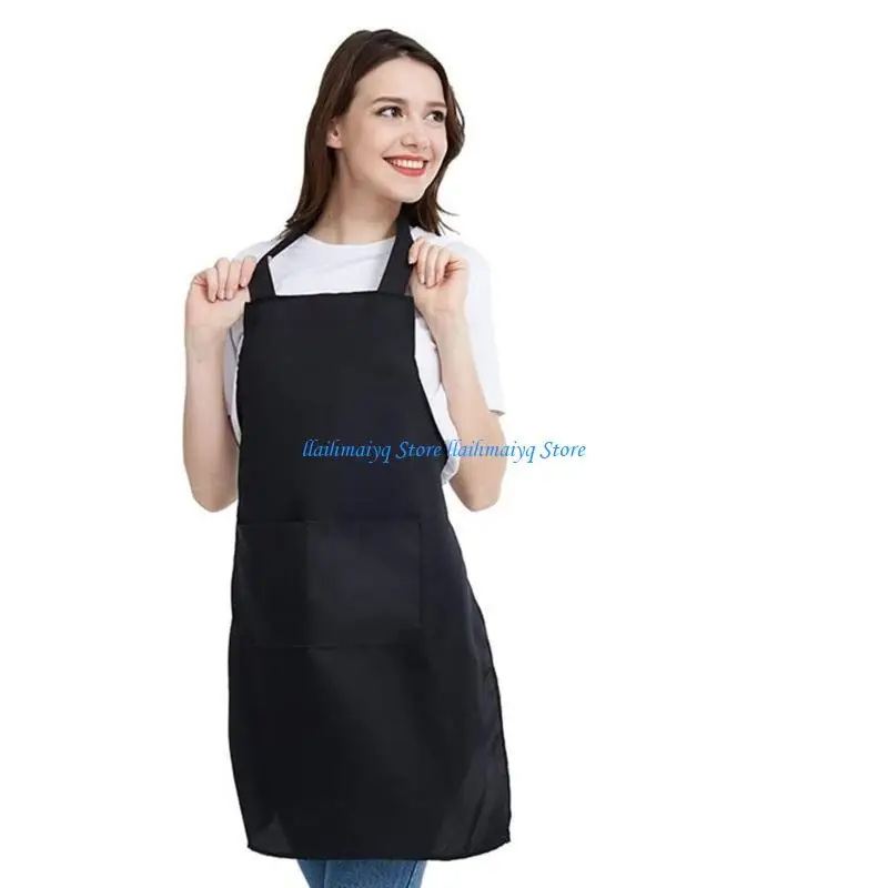 

573B Unisex Kitchen Cooking Apron with 2 Pockets for Restaurant Cafe Plain Work Dres