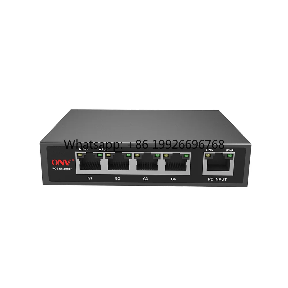 5 Port Gigabit PoE Extender with IEEE802.3af/at Standard Black CE/FCC/RoHS Certified for 200 Meters Transmission