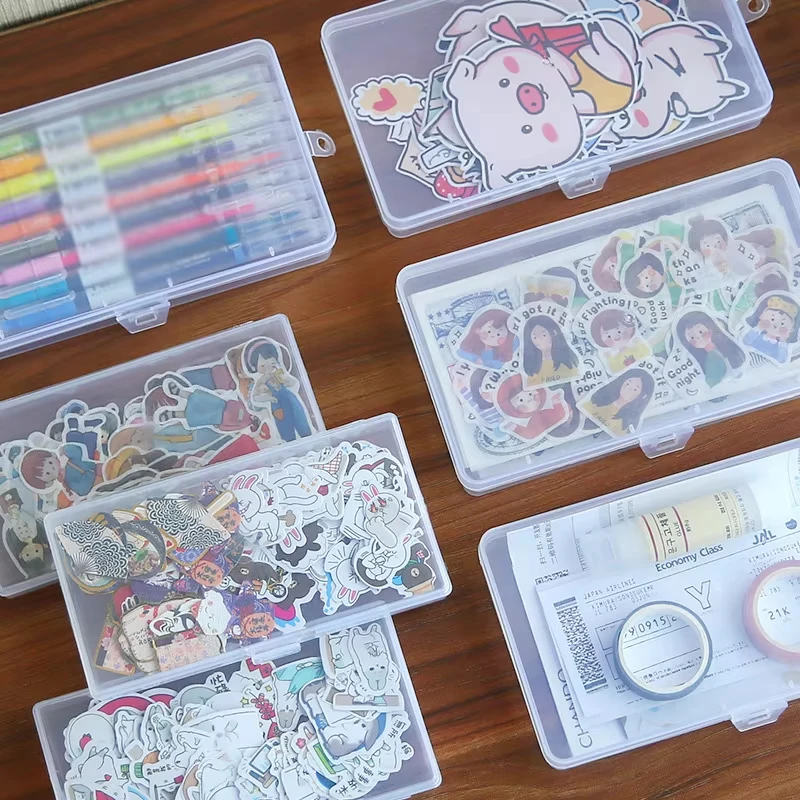 1 PC Transparente Kunststoff-Aufbewahrungsbox Organizer Aufkleberbox Desktop-Behälter Klebeband-Aufkleberbox Werkzeugkoffer Schreibwaren – Detail 1