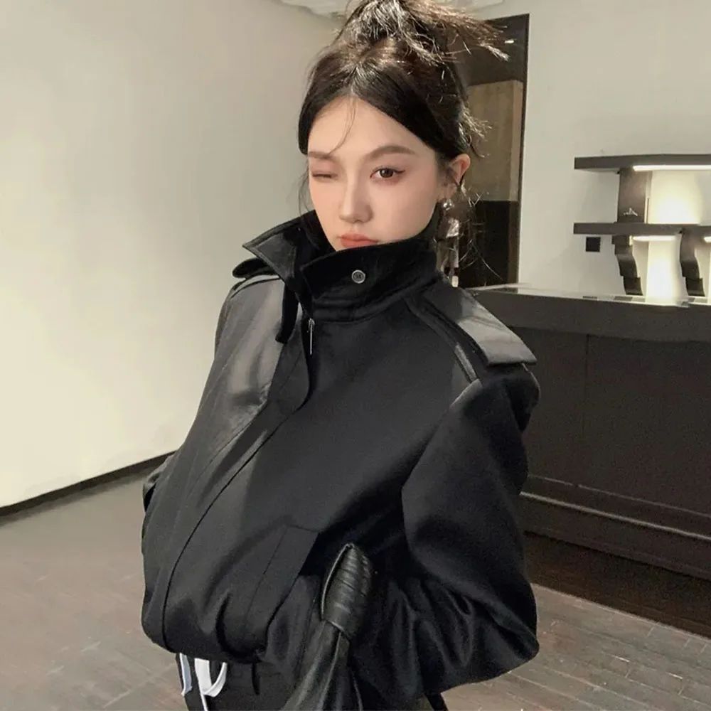 Spring Autumn Elegant Tunic Women Jacket Casual Chic Fashion Slim Tops Coats Long Sleeve Stand Collar Windbreak Roupas Femininas