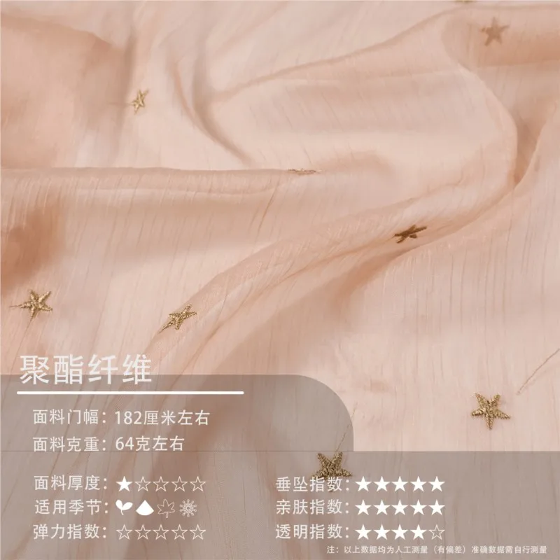 Semi-transparent light acne embroidery jacquard pleated chiffon mesh fabric organza dress