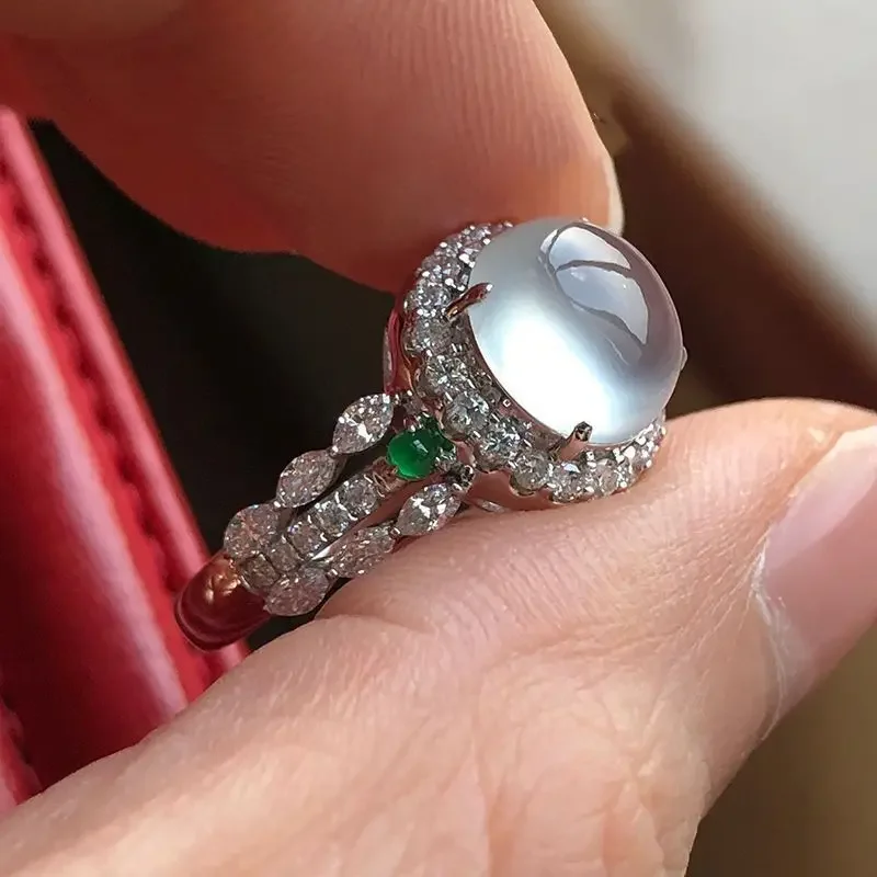 High quality natural Ice seed chalcedony rings for women Gentle style sparkling engagement rings crystal luxury wedding jewelry