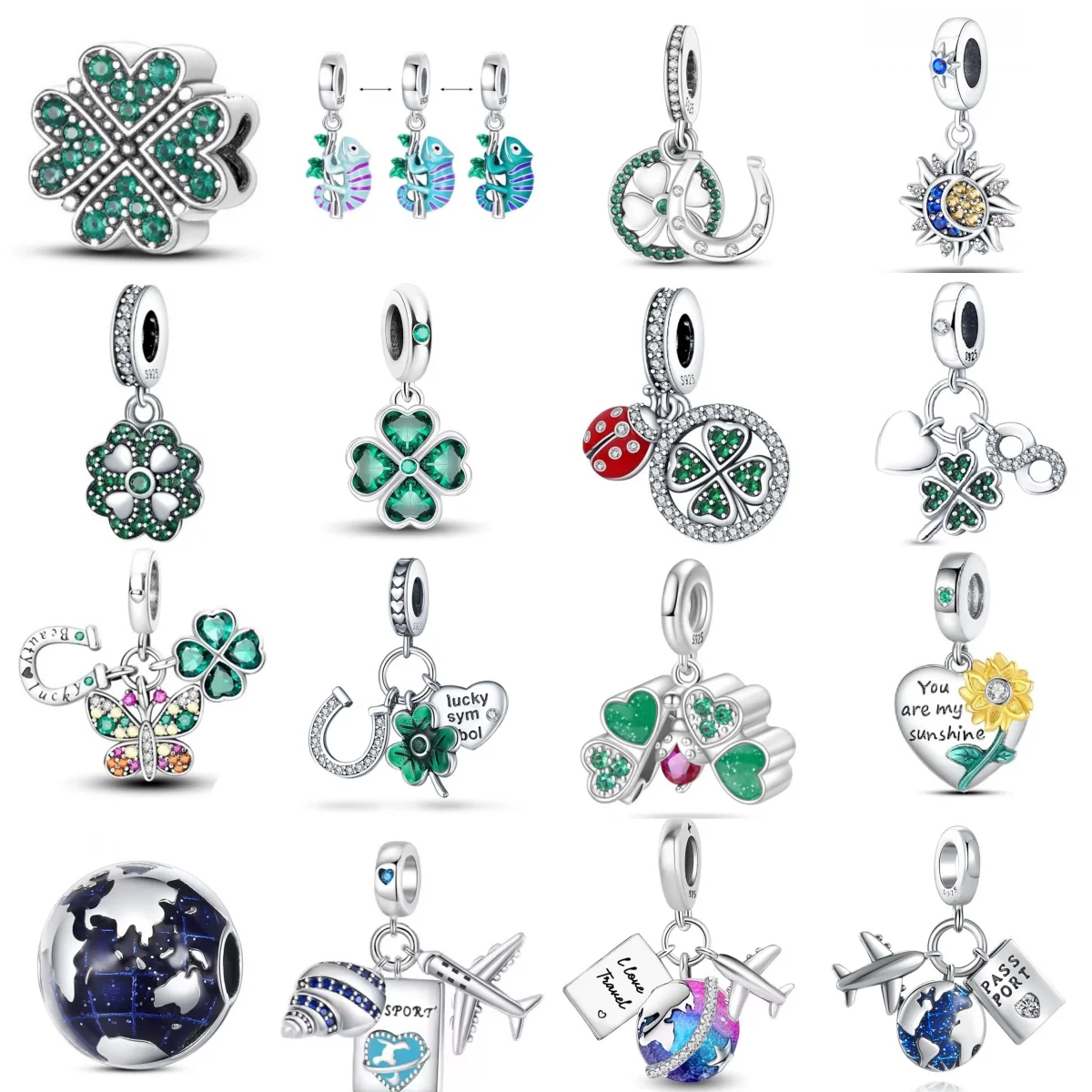 Fashion 925 Silver Butterfly, Turtle, Bee, Lucky Grass, Starfish Pendant, Suitable for DIY Women's Jewelry Bracelet Accessories