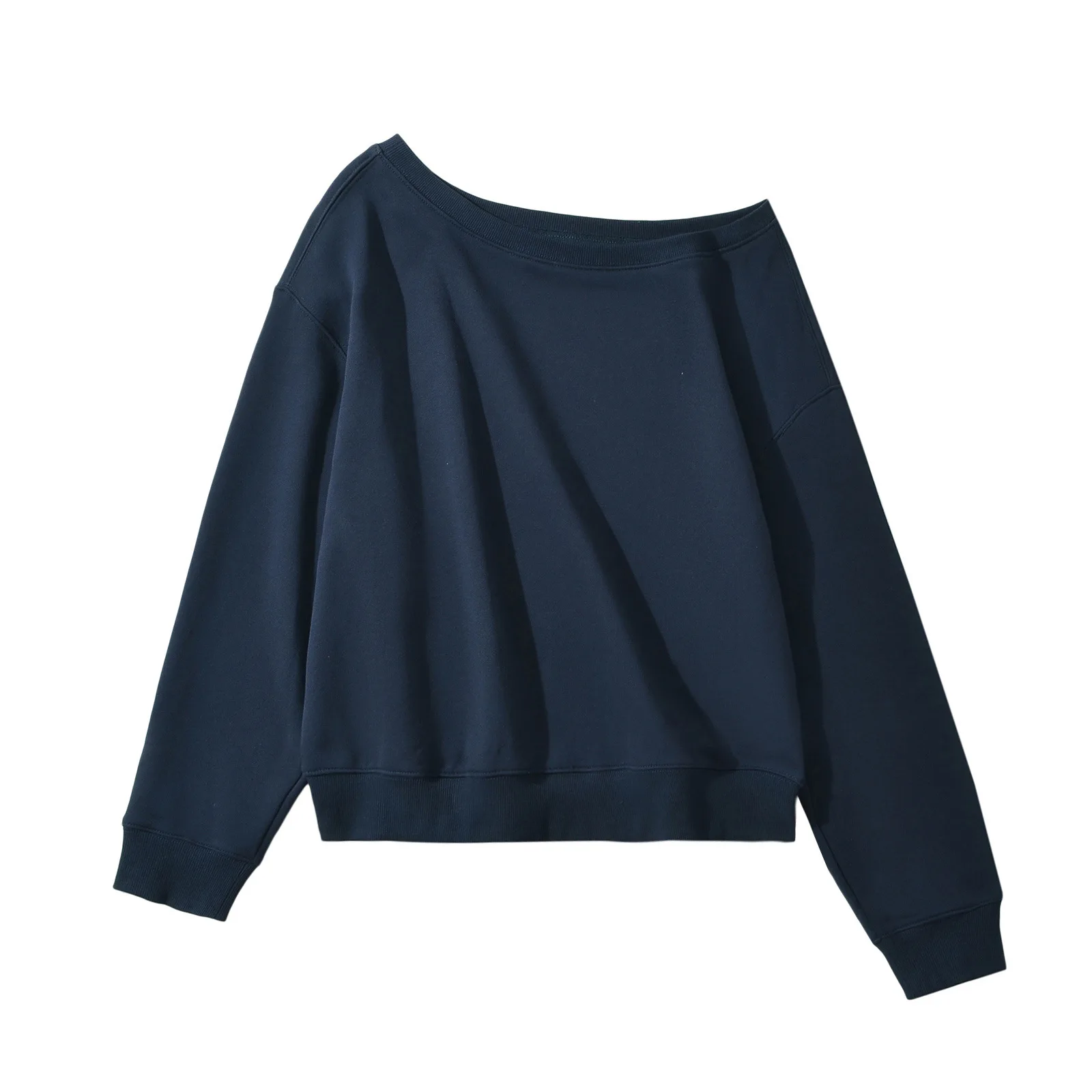 Sudadera holgada con cuello de hombro inclinado para mujer, Top de estilo perezoso, nuevo sentido del diseño, principios de otoño
