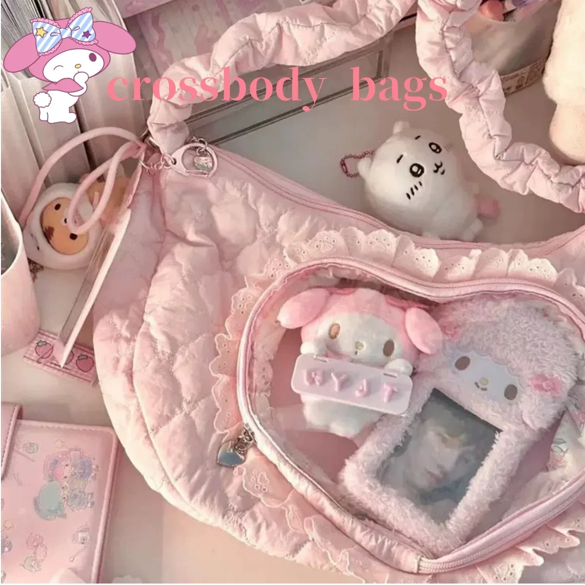 

Sanrio милые кошельки и сумки, розовые сумки через плечо для женщин, кружевная сумка через плечо на шнурке, подарок на день рождения для девочек, большая вместимость