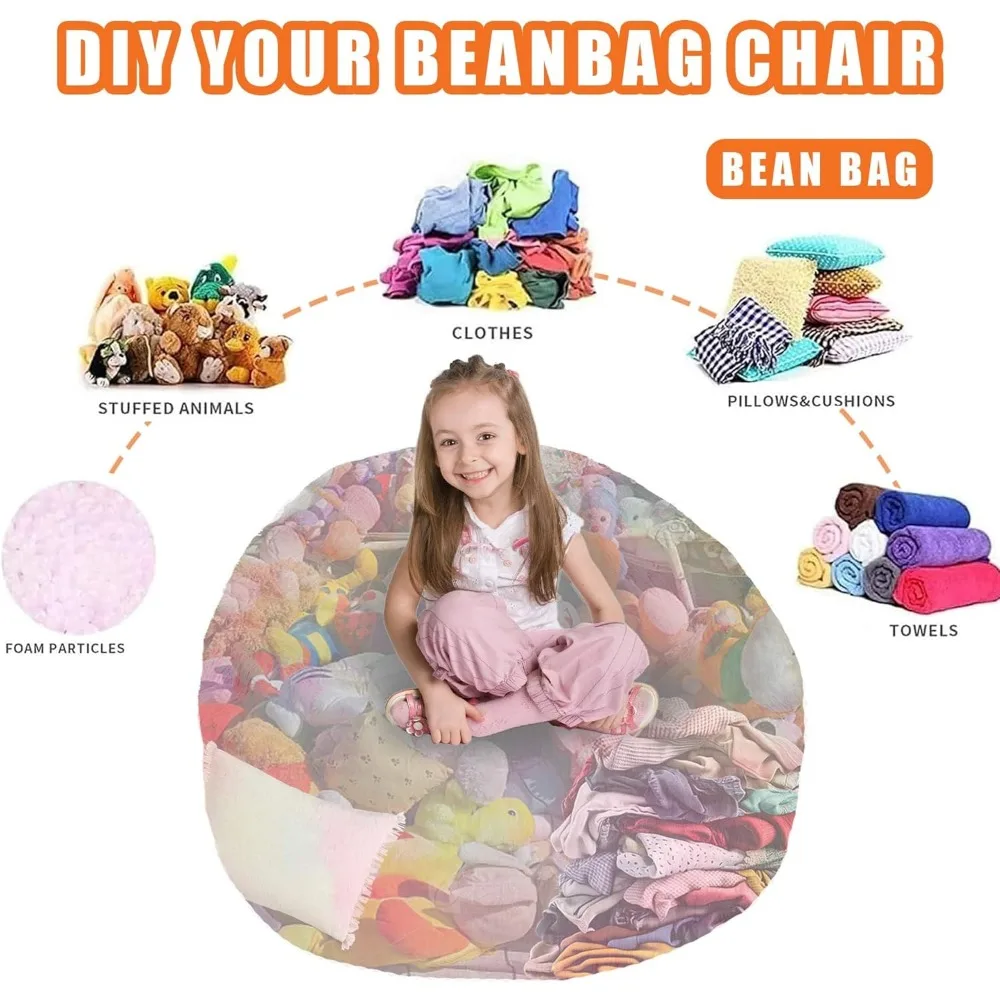 子供と大人のための快適なぬいぐるみビーンバッグチェアカバー - 詰め物なしのふわふわレイジーソファカバー