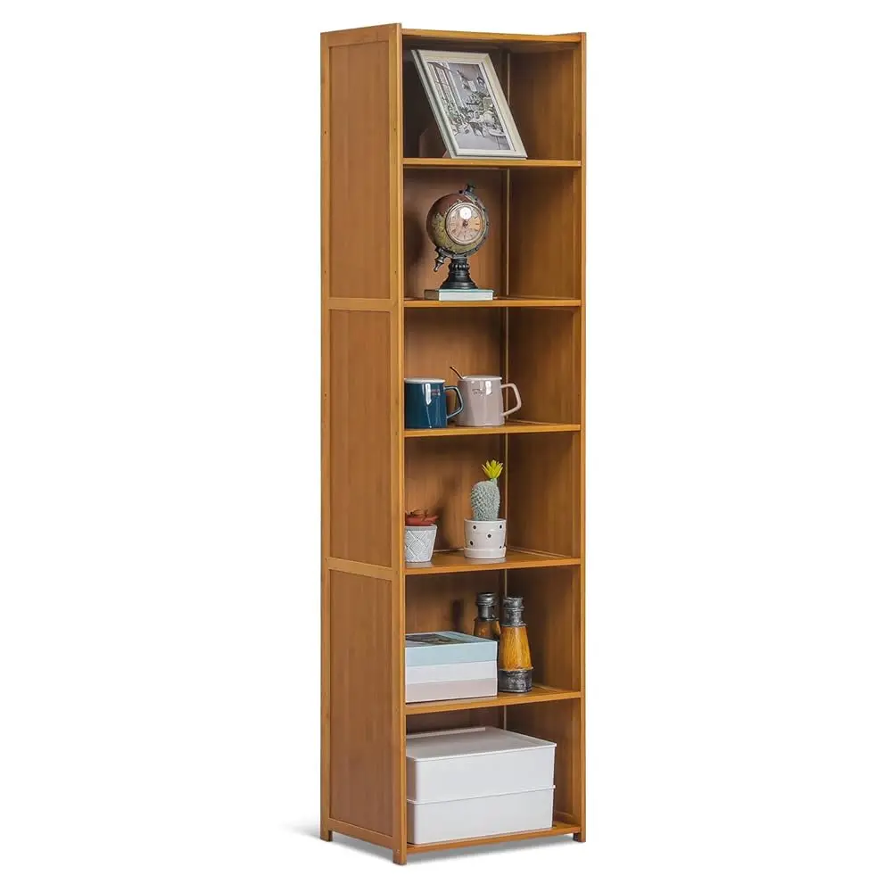 

Narrow 6 Tier Bookcase, Bamboo Tall Bookshelf Freestanding Display Cabinet Storage Book Shelves Collection Decor Furniture