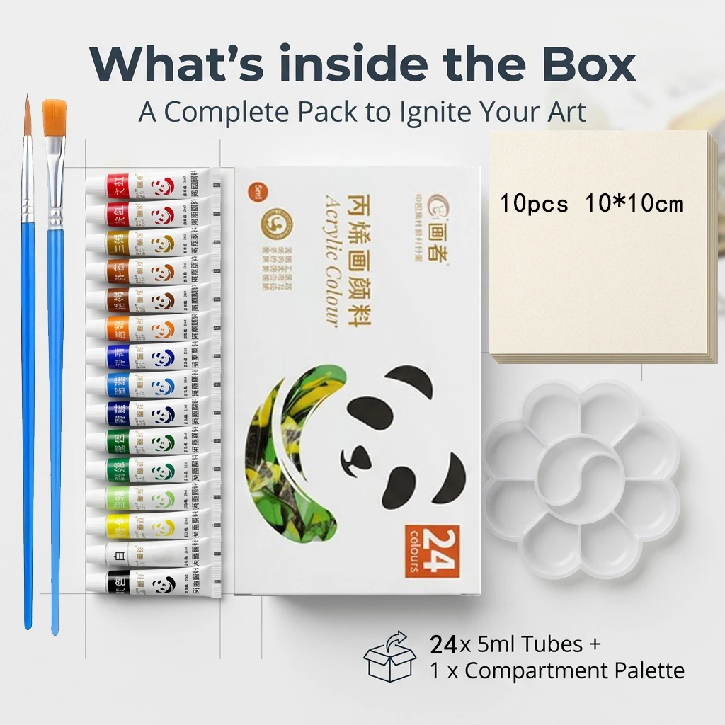 12/18/24 colors 5ml acrylic painting paints + palette + 10 sheets of 10*10cm watercolor paper + 2 sets of oil painting brushes