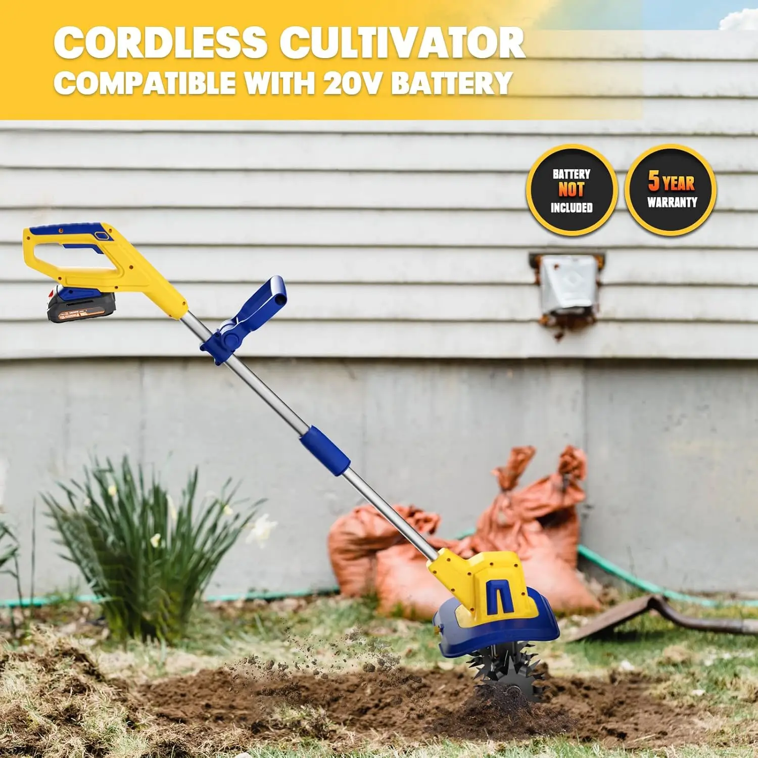 Cordless Tiller Cultivator Compatible with Dewalt 20V Battery(Tool Only), Electric Garden Tiller w/270 RPM, 48 Steel Tines