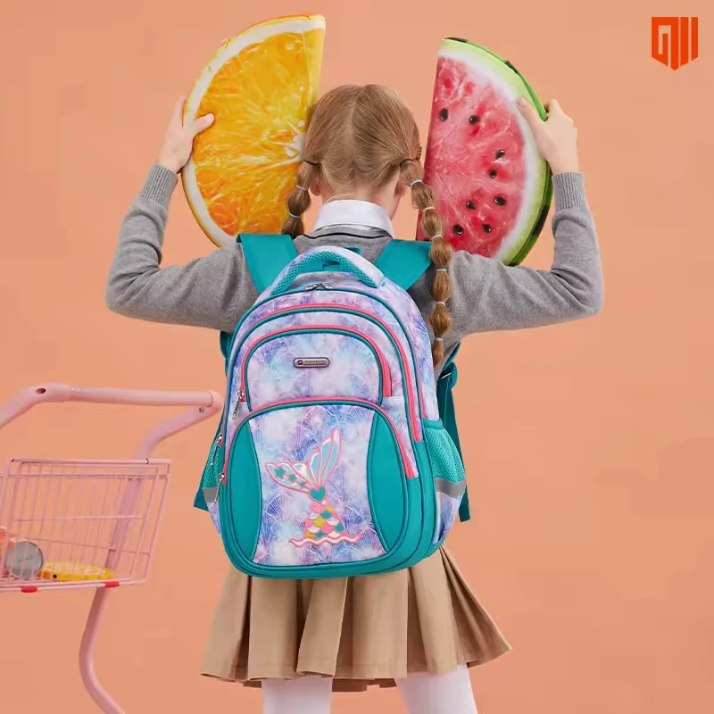 AOK-mochila de cola de pez verde para niños, morral escolar de 16 pulgadas, resistente al agua, de alta calidad, para estudiantes de primaria