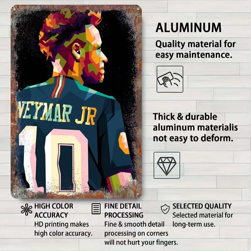 Neymar Metal Sign Sports Poster Vintage Metal Plate Retro Tinplate Sign for Wall Art Decoration Wall Decor Living Room Interior