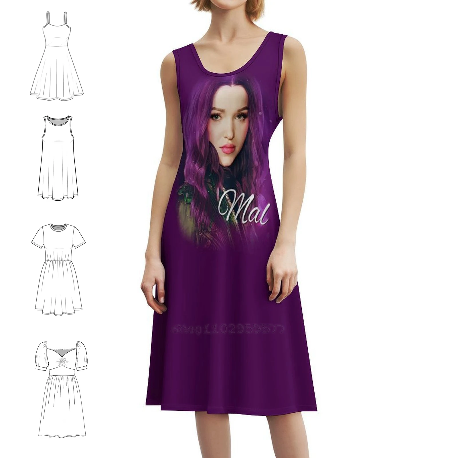 مال الأرجواني الوردي الأميرة الكلالات 3 المرأة الشارع الشهير فستان الحفلات العصرية طباعة نادي الملابس للإناث مال أحفاد 3 #1