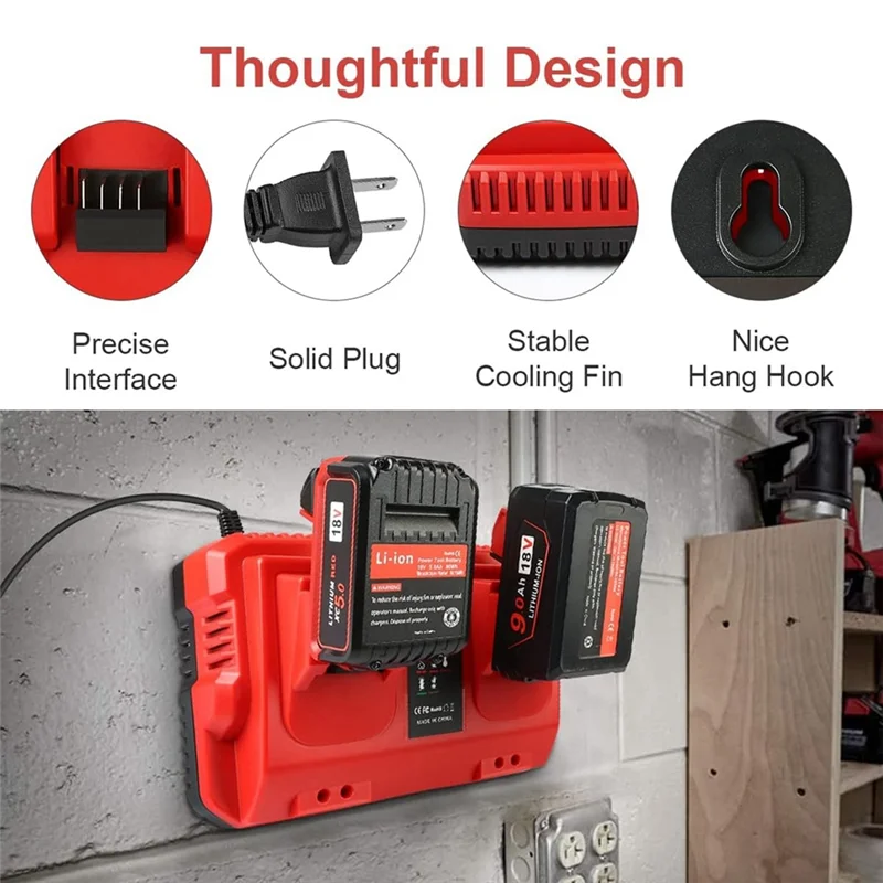 AC88-18V Rapid Charger Replacement For  M18 Battery Charger Station 2Ports 48-59-1802 48-59-1812 US Plug