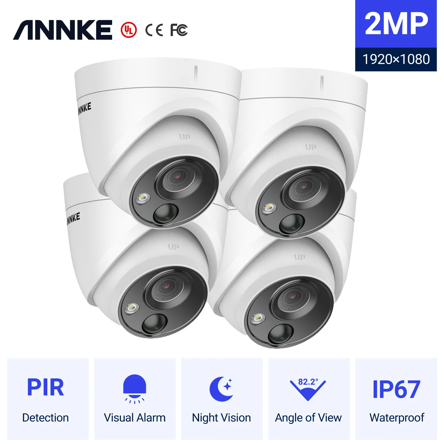 

ANNKE 4Pcs Ultra HD 2MP TVI CCTV Camera Outdoor IP67 Weatherproof Security Surveillance System EXIR Night Vision Email Alert Kit