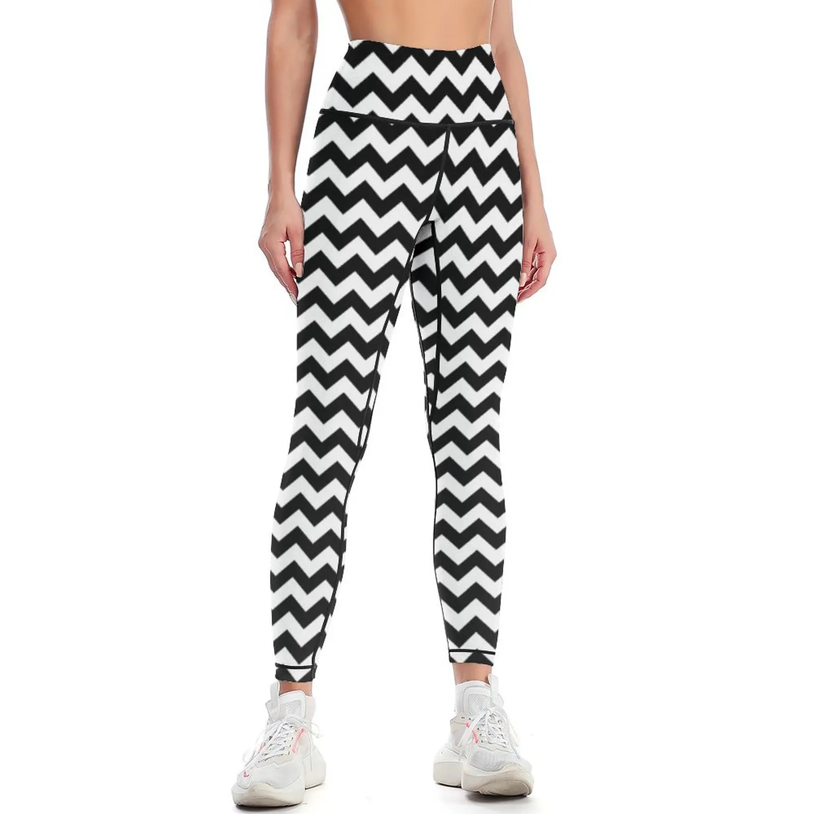 

Black And White ZIG-ZAG Leggings high waist Golf wear legings for fitness Womens Leggings