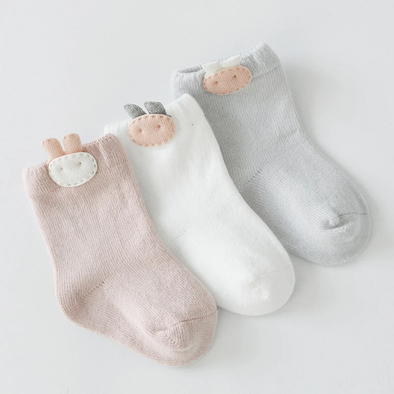 3Pairs Cartoon Rabbit Baby Socks Spring Newborn Cotton Sock 0-3Year Boys Girls Toddler Footwear Solid Color Children Stockings