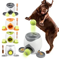 Dog Pet Toys 2 In 1 Tennis Launcher Automatic Throwing Machine Pet Ball Throw Device Interactive Pet Feeder Toy For All Size Dog