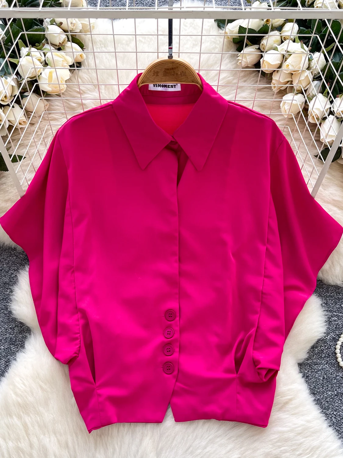 

Dync Dongdaemun Summer 2025 Women's ort Sve irt Pred Pleat Single Button Versatile Casual Top Korean Sle Loose...