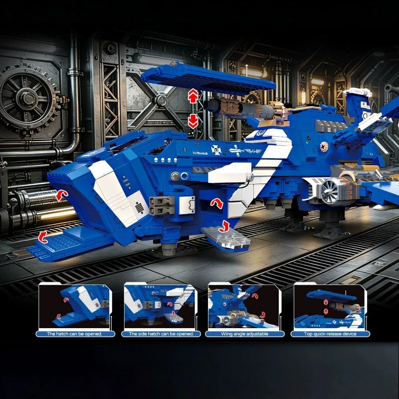 Sci-Fi Spaceship Building Block Model With LED Light, Interstellar Vessel Small Brick Assembly Desktop Collectible Ornament