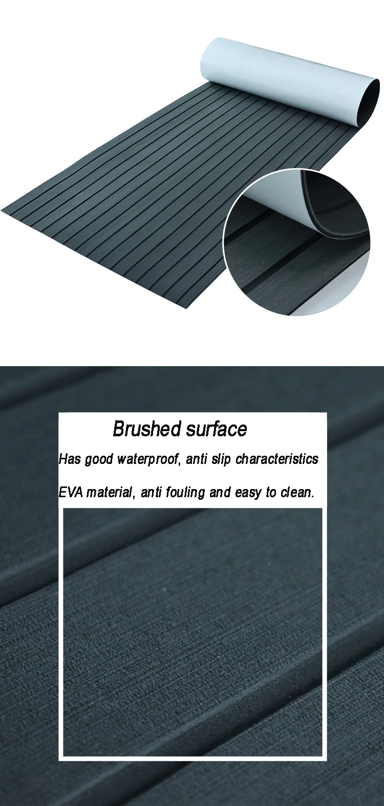 2400*450mm Eva Foam Faux Teak Boot Deck Matte Blatt Teak Yacht Marine Boden Wasserdicht Ponton Braun schwarz Bodenbelag MotorBoote – Detail 7