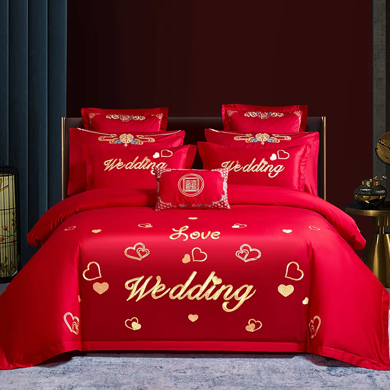 

60S cotton wedding bed sheets 4-piece set Bed Set Luxury Wedding Duvet Cover Set