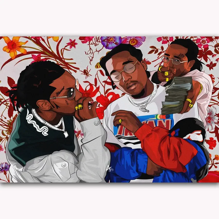 Hot New Migos Flowers Rap Music Group-Silk Art Poster Wall Sticker Decoration Gift