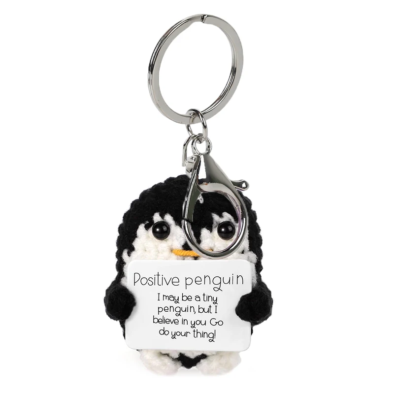 New Cute Positive Penguin Doll Pendant Car Keychain, Purely Hand-crocheted To Encourage Cards Crochet Doll Cute Keychain