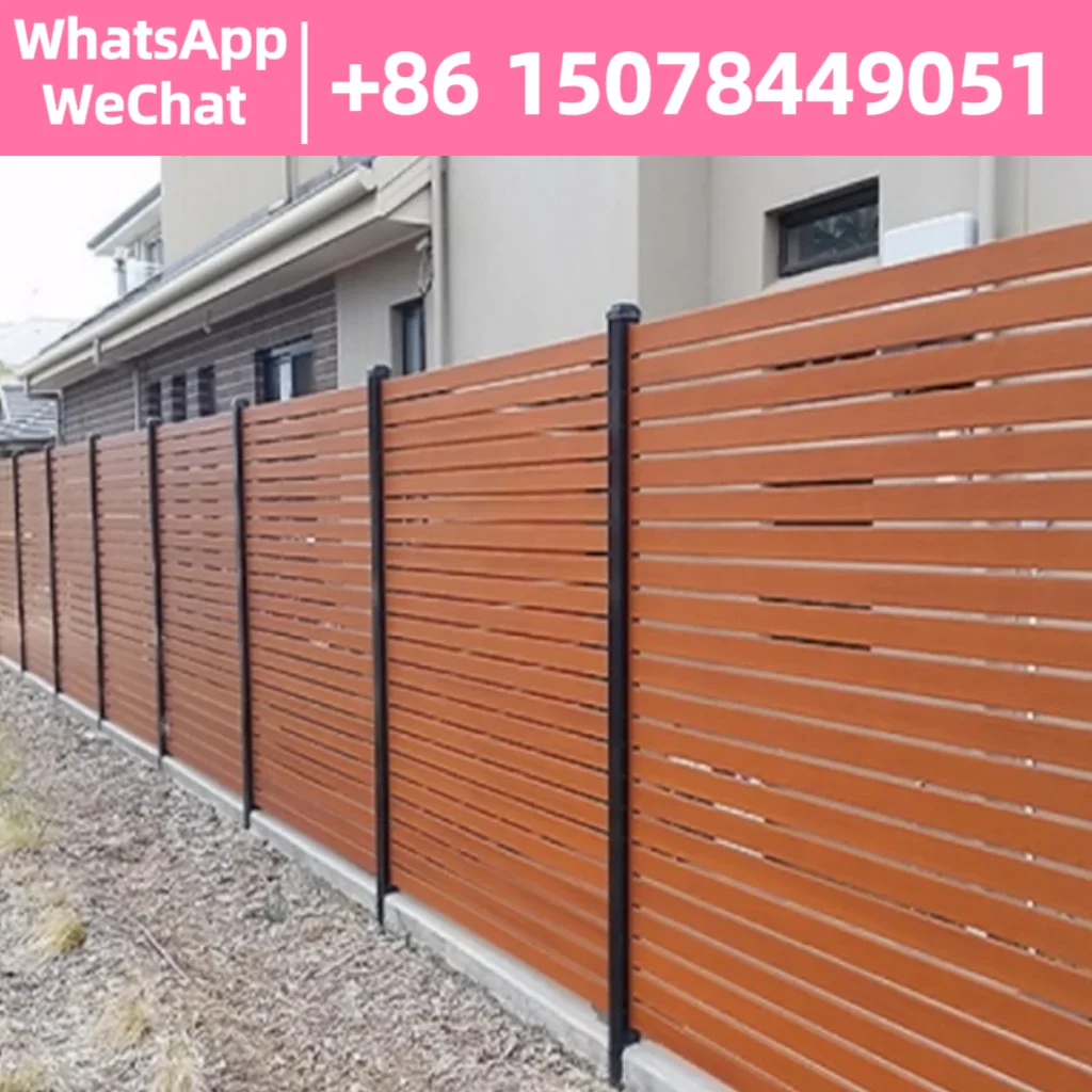 

Hot selling product aluminum wood grain slat fence panel square hole residential security fence