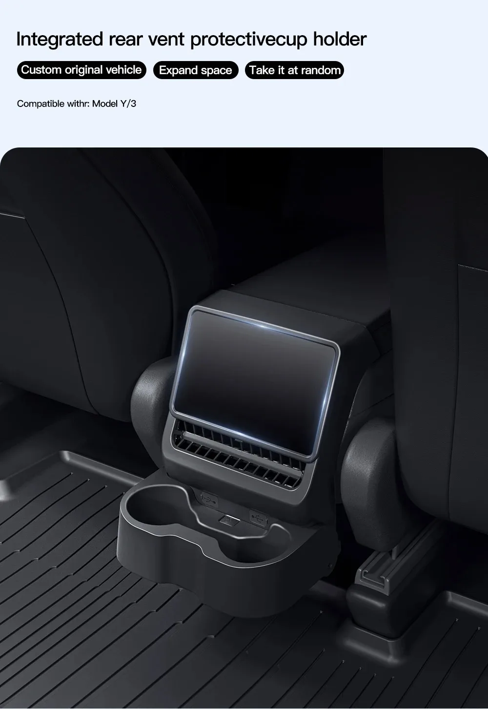 Für Tesla Model 3/Y Highland Juniper Armlehnenbox Hinterer Luftauslass Organizer Aufbewahrungsbox Getränkehalter Staubschutz Auto-Styling Zubehör – Detail 1