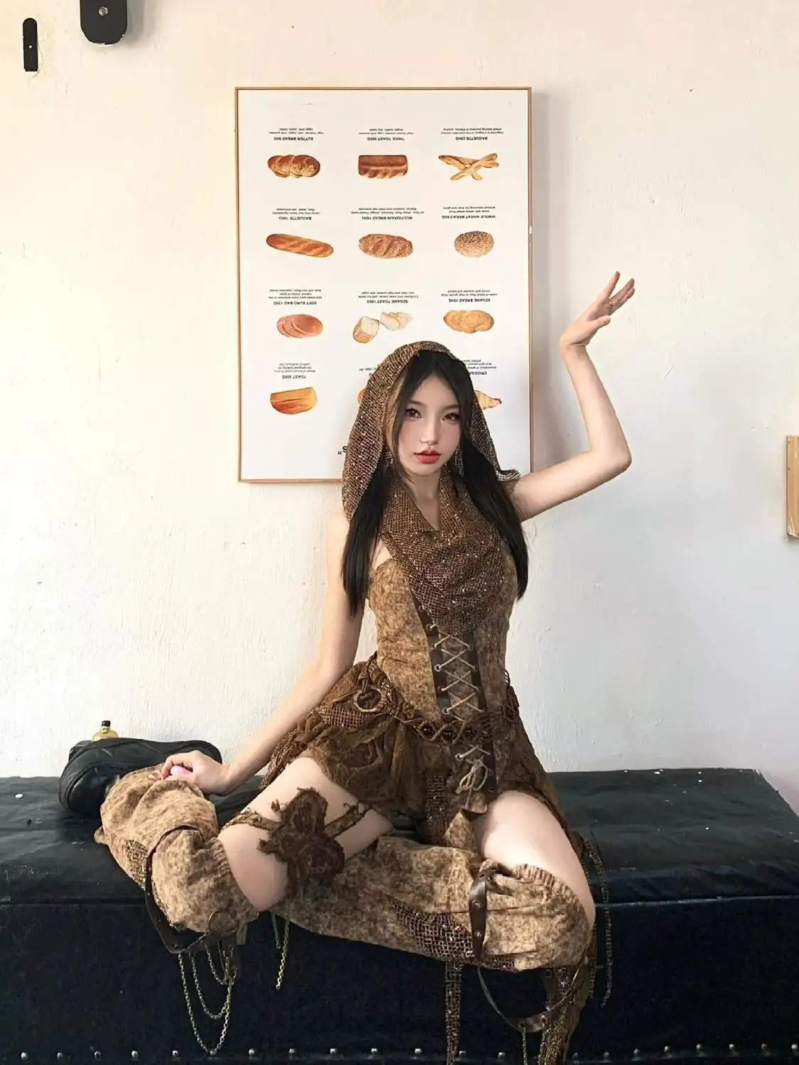 

Waste Soil Sand Sub-Culture Distressed Tie-Dyed Irregular Lace up Tube Top Shorts Shawl Scarf Three-Piece Set