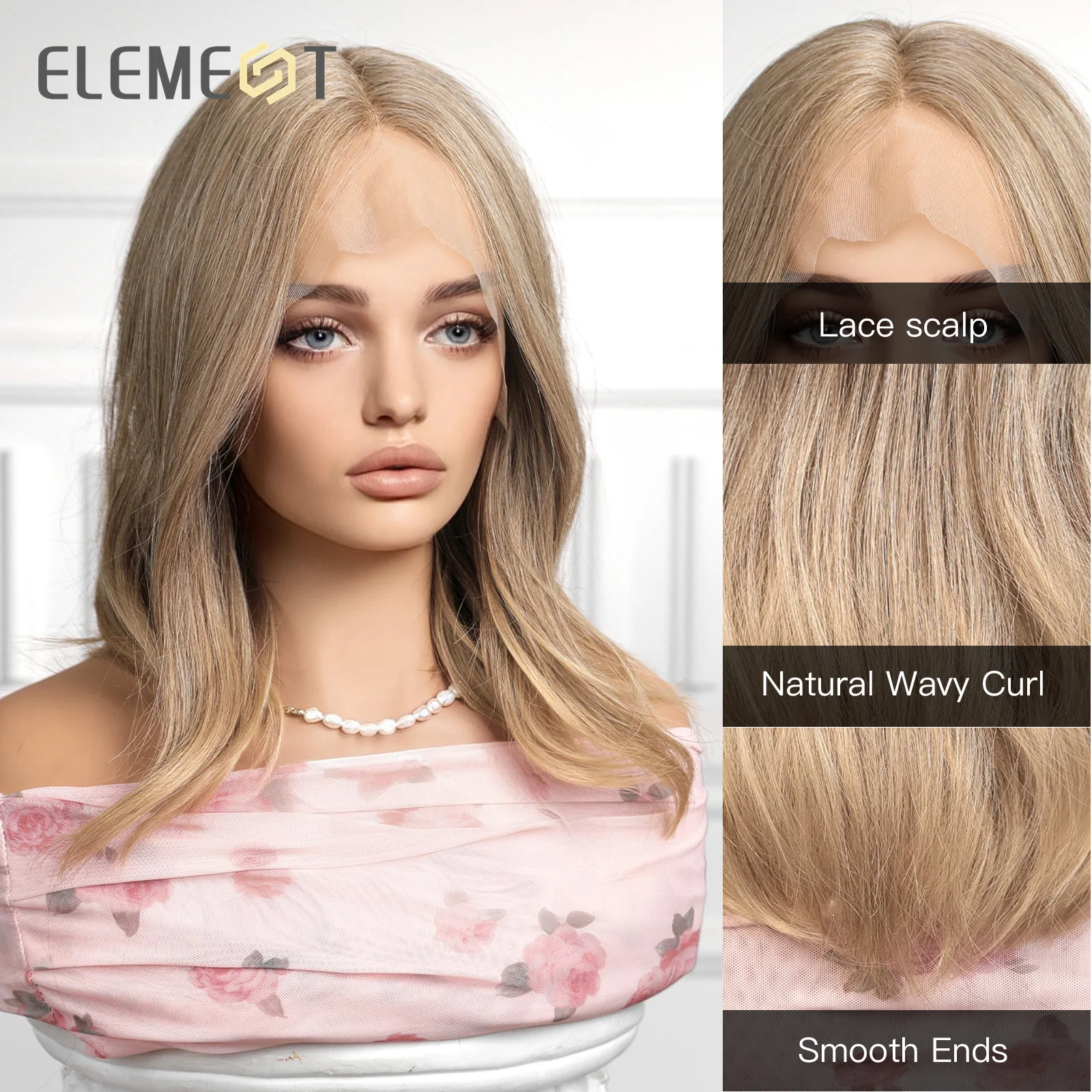 ELEMENT HD Middle Part Lace Front Synthetic Wigs Hair Water Wavy Ombre Dark Root to Blonde Daily Party Wig for Women Natural Use