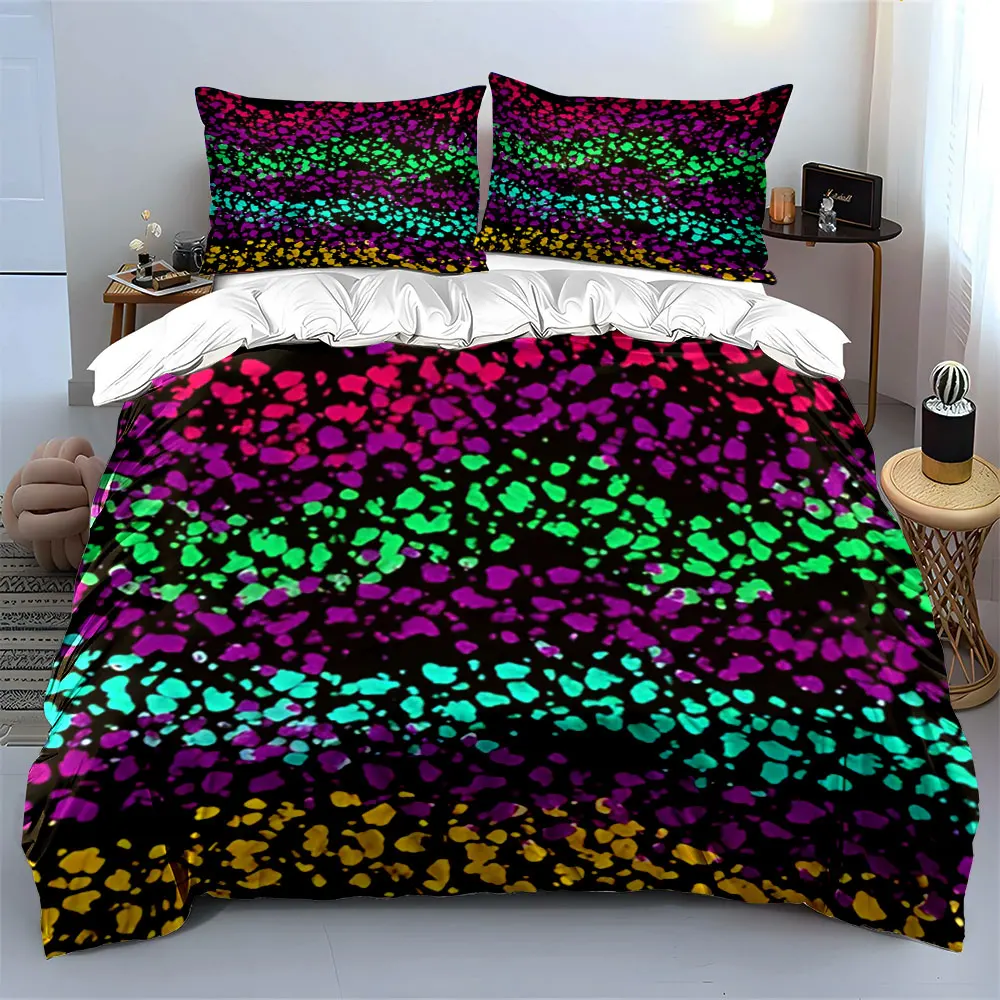 

3Pcs Multicolor Speckle Stone Bedding Set, Black Base Irregular Confetti Dot Print Duvet Cover Pillowcases King Queen, Gift