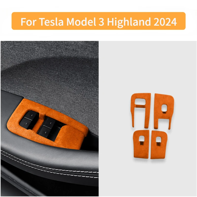 

Панель кнопки подъема окон для Tesla Model 3 Highland 2024 Алькантара замшевая отделка рамка наклейка LHD аксессуары для украшения автомобиля